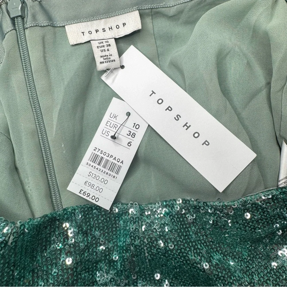 Top Shop Sequin Midi Skirt Size 6 NWT Turquoise Aqua Cocktail Party Boho Glam - Picture 13 of 13